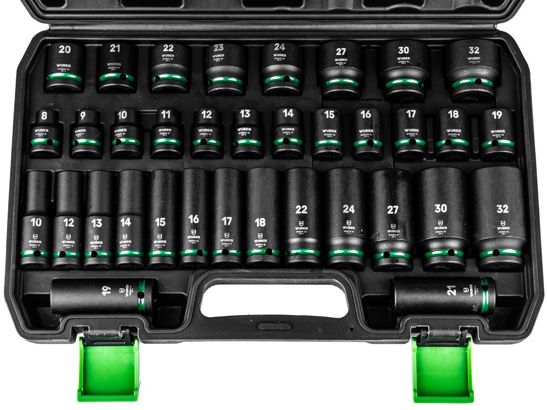 WUBER 35-Piece Long Impact Socket Set, 1/2" Hexagonal, 6600 g, W33001