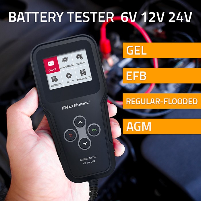 Qoltec Digital 3-in-1 Battery Tester LCD 6V 12V 24V 10Ah-200Ah