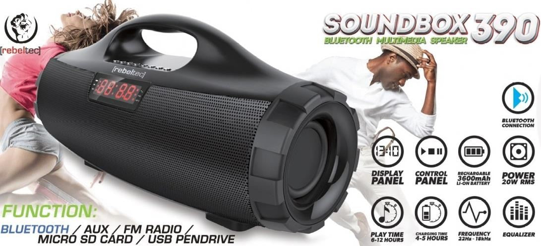 rebeltec Bluetooth Speaker 20W RMS 2130 g 443 mm x 197 mm x 197 mm RBLGLO00033