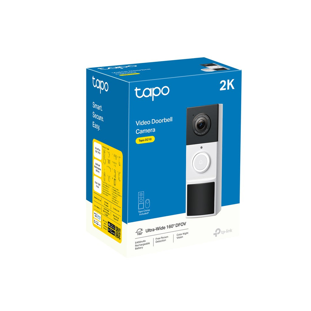 TP-Link Tapo Video Doorbell Camera 2304x1296, Wi-Fi, Rechargeable Battery, TAPO D210