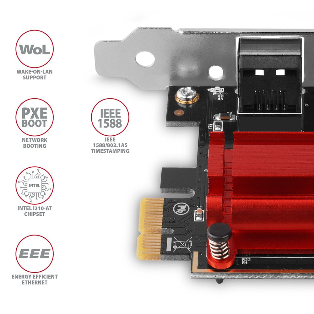 Axagon PCEE-GIX PCIe - Gigabit Ethernet adapter Intel i210AT  PXE  w. SP & LP