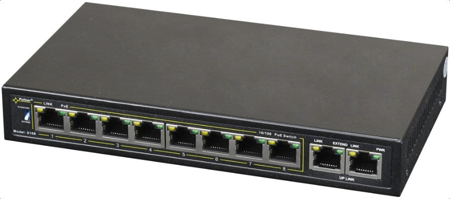 PULSAR S108 10-PORT (8xPoE + 2xUPLINK) IEEE 802.3af/at  48VDC / 30W/port (PoE+) 120W POE SWITCH