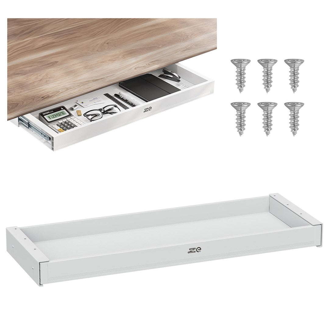 ergo office Flat Drawer Under Desk, Width 758 mm, Max Load 10 kg, White, ER-302 W