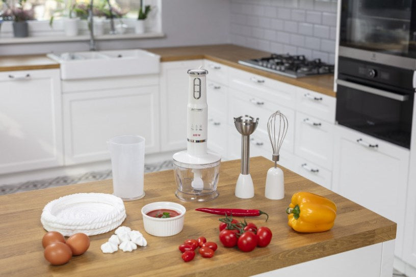 MPM MBL-43 hand blender set  500 ml jug with stainless steel blade  stainless steel blending attachment  Power: 600W
