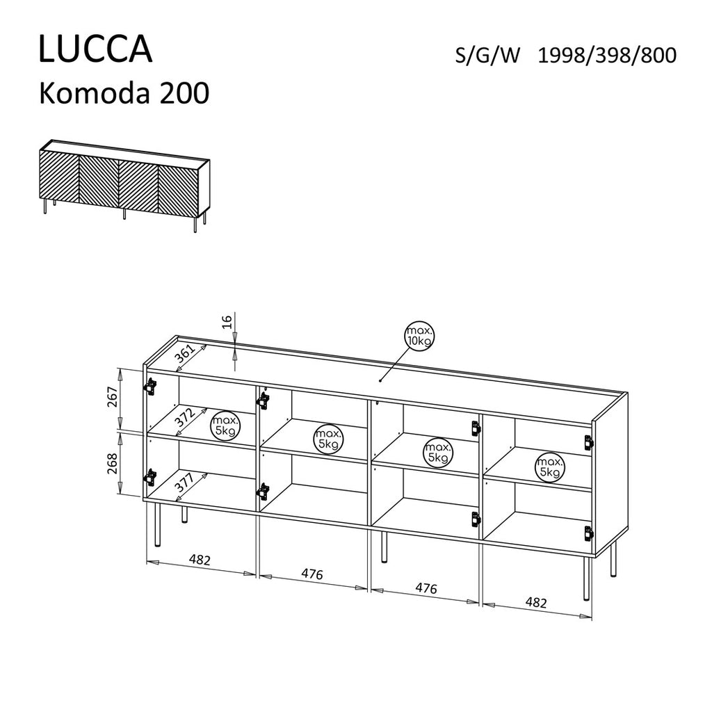 Cama LUCCA 4D chest of drawers  200x40x80  black
