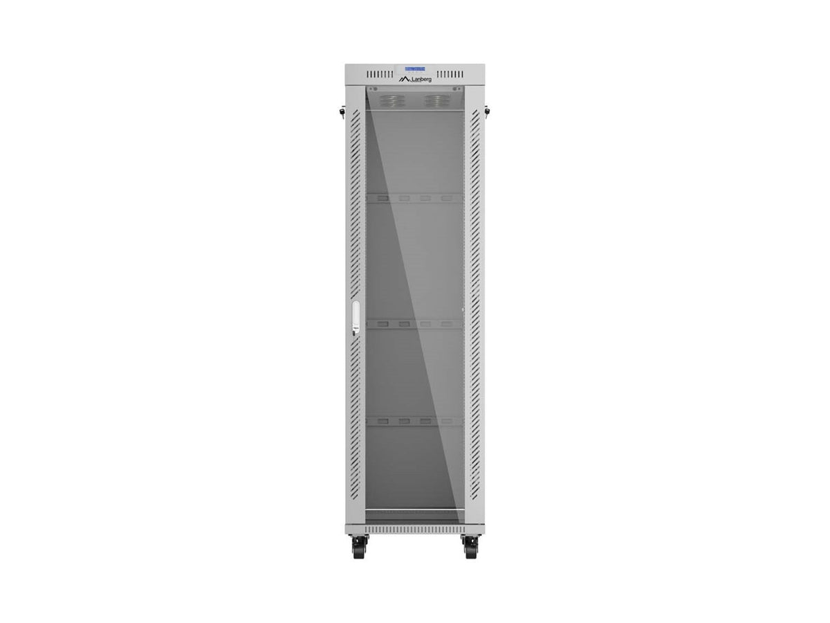 19  42U 600 × 1000 GREY FLOOR-STANDING RACK CABINET WITH GLASS DOOR AND LCD  LANBERG (FLAT PACK)