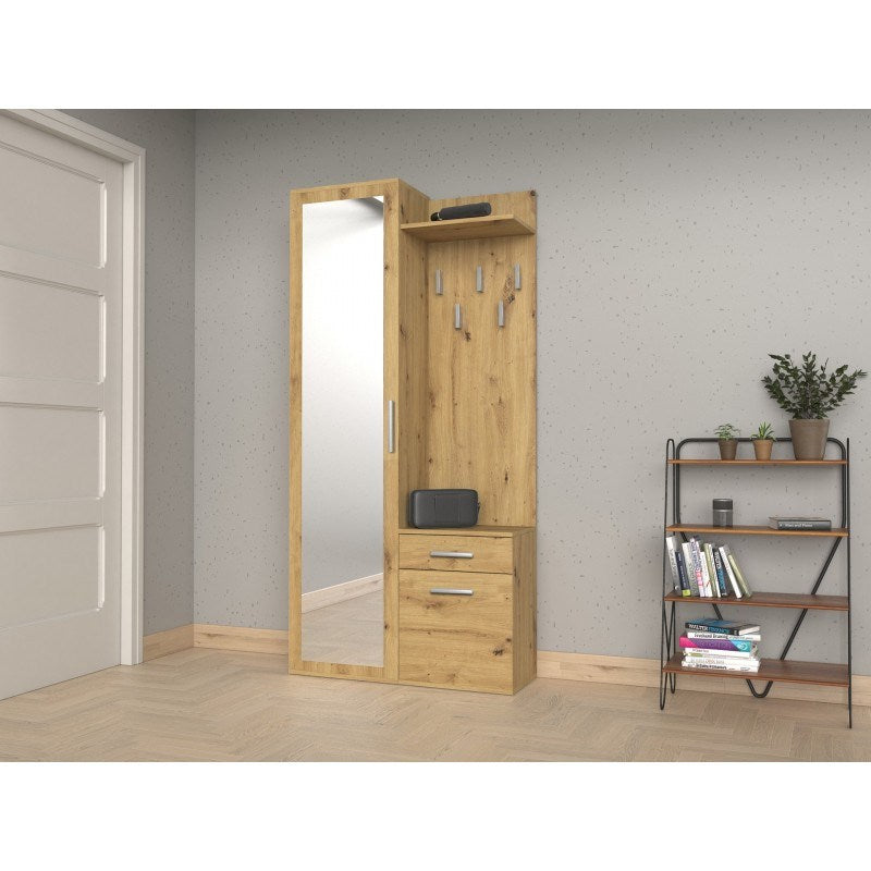 Topeshop GAR DUO ARTISAN Entryway Cabinet with Mirror and Shoe Storage - Artisan Oak