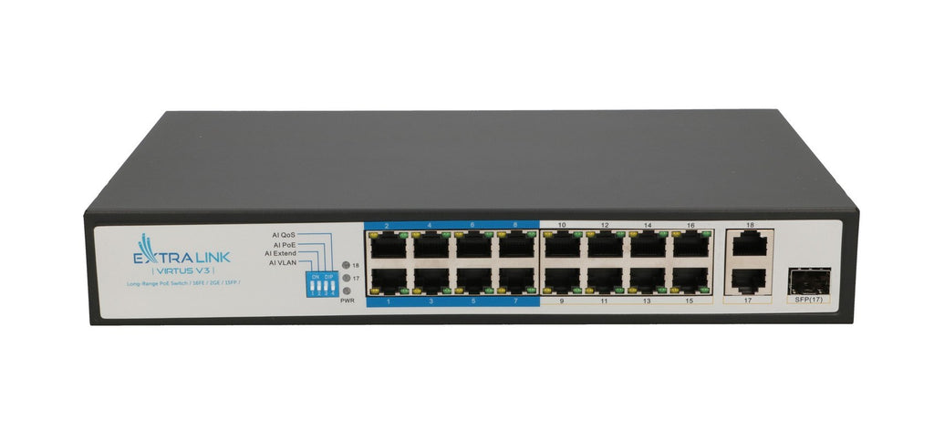 Extralink VIRTUS V3 PoE Switch 16x 100Mb/s 150W 2x Gigabit RJ45