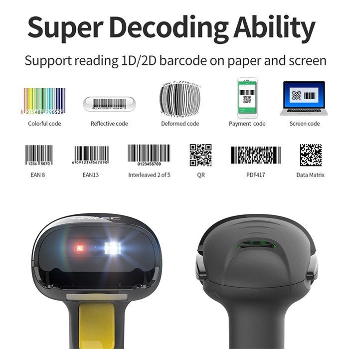 Qoltec 50853 Laser Barcode Scanner 1D 2D Black