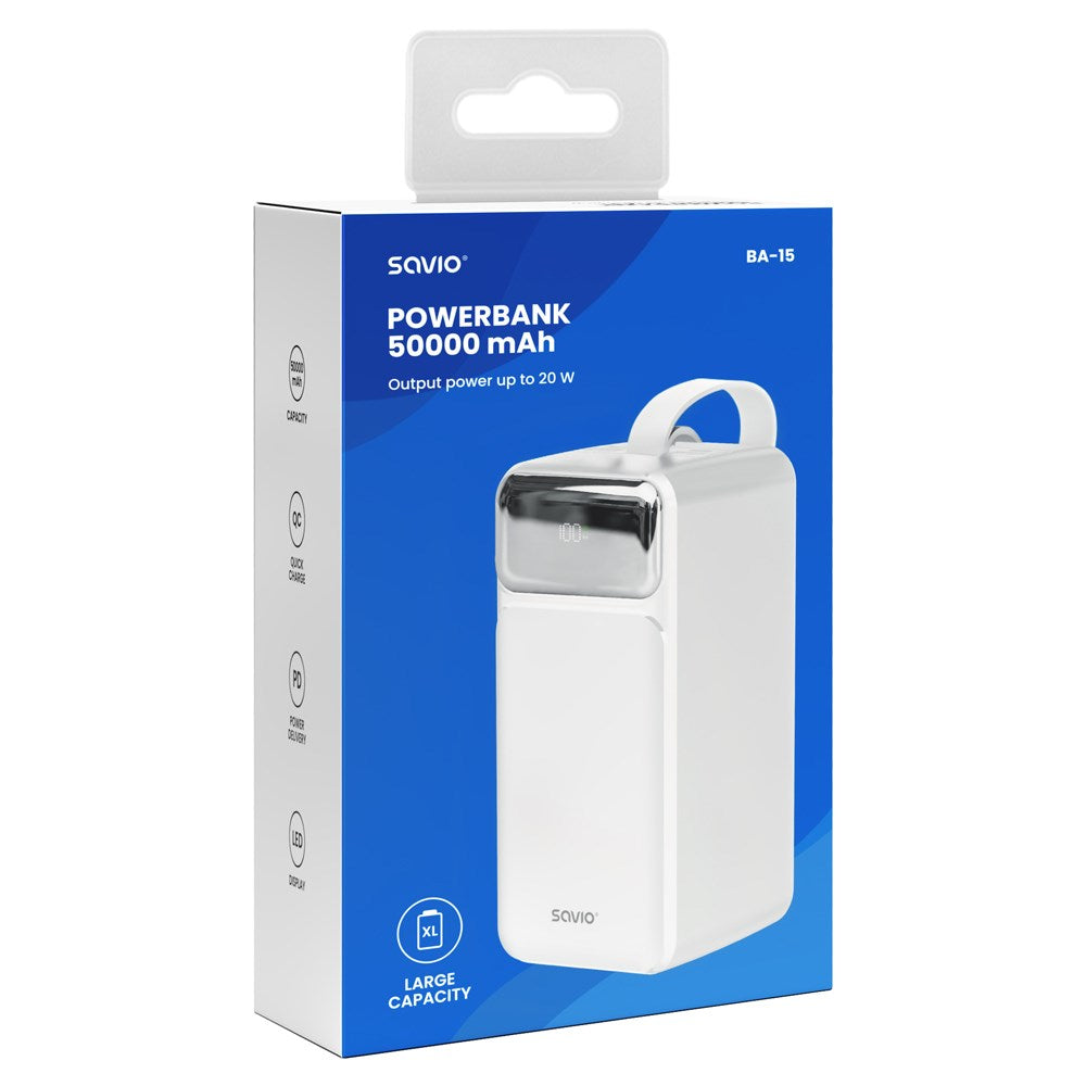 Savio BA-15 power bank Lithium Polymer (LiPo) 50000 mAh White