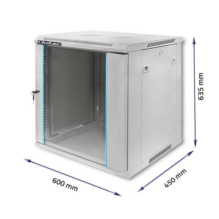Qoltec 19" Rack Cabinet 12U - 600 x 635 x 450 - Grey - Hanging