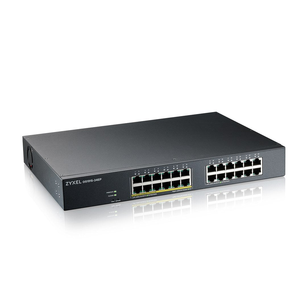 ZYXEL GS1915-24EP 24-port GbE davon 12 Ports PoE+ 130 Watt 802.3at Smart Switch NebulaFlex rackmount fanless (GS1915-24EP-EU0101F)