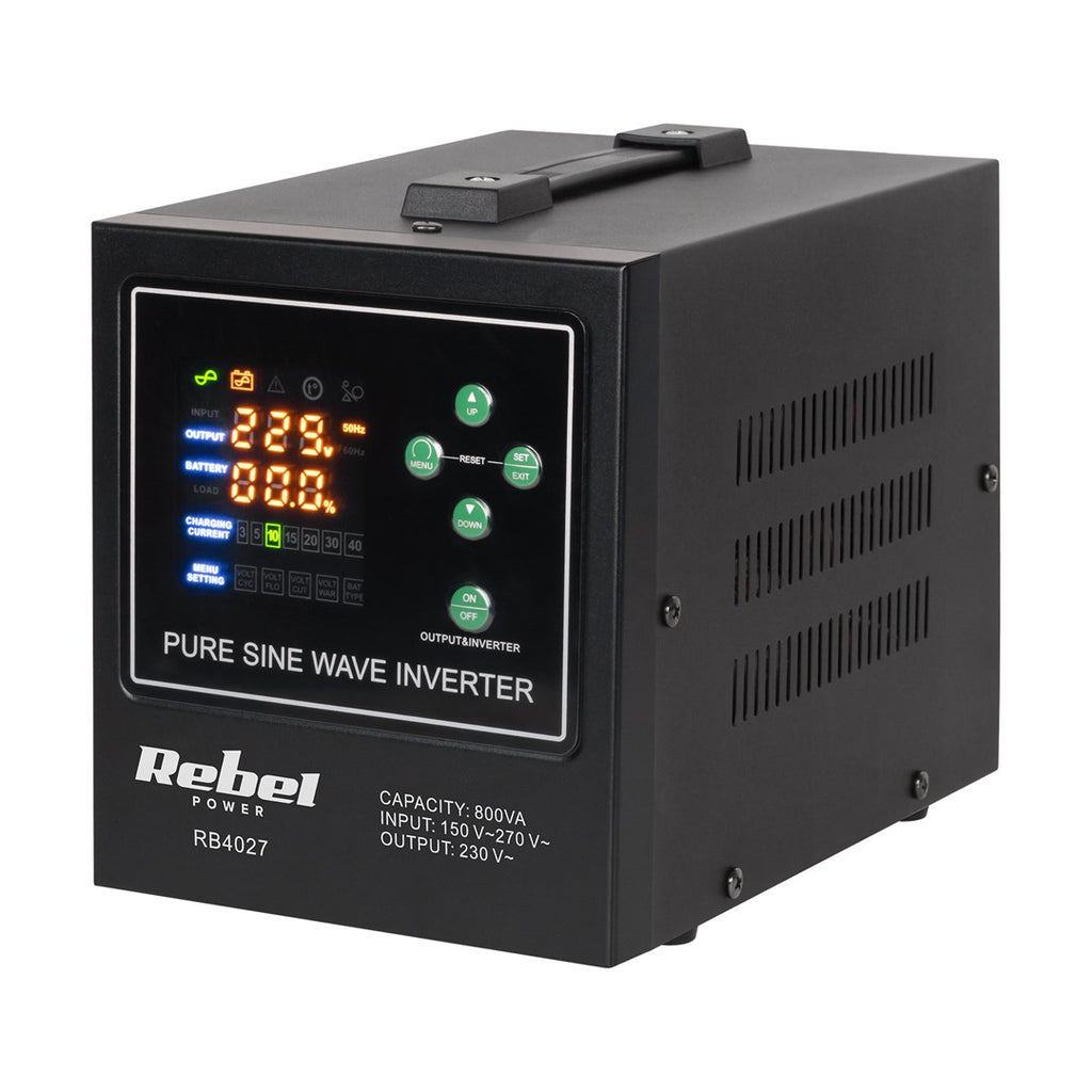 Rebel POWER-800-LFP4 emergency power supply – a pure sine wave inverter with a 12V charging function  230V  800VA/500W