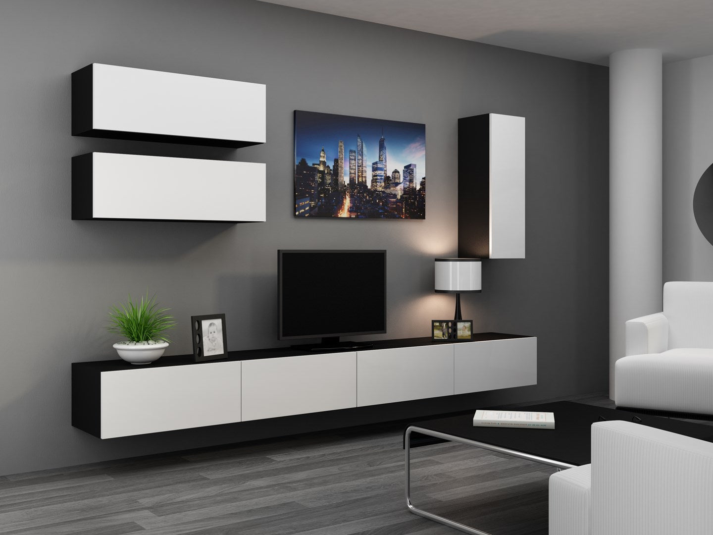 Cama Built-in Cabinet VIGO 90 Full 90/35/32 Black/White Gloss - 1 Door