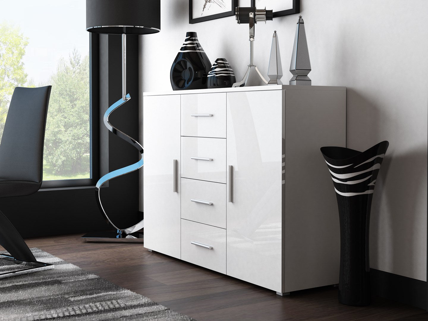 Cama Living Room Sideboard UNI WHITE White/White Gloss