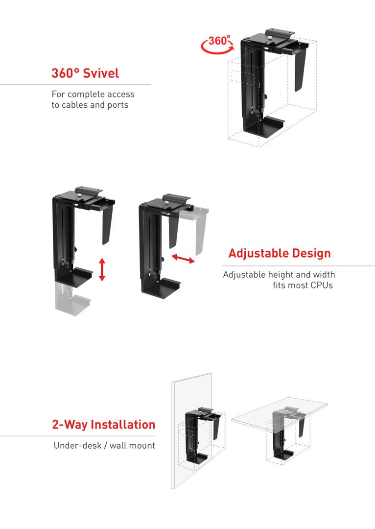 MC-713 PC Holder Under Desk Bracket Support Storage