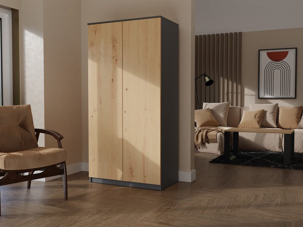 Topeshop SD-90 Wardrobe 2 Doors 7 Shelves Anthracite/Artisan Oak
