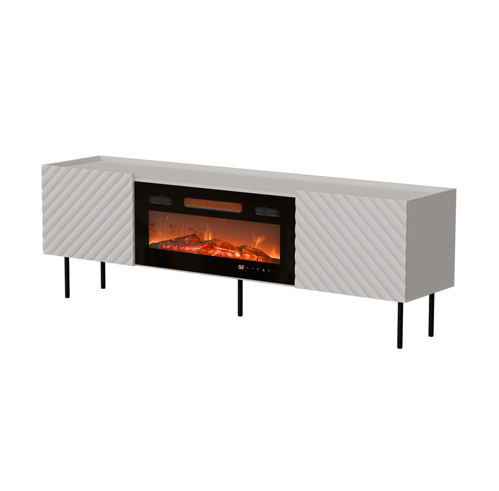 Cama MEBLE TV Cabinet LUCCA 1800 mm with Electric Fireplace, Cashmere/Black, Self-Assembly