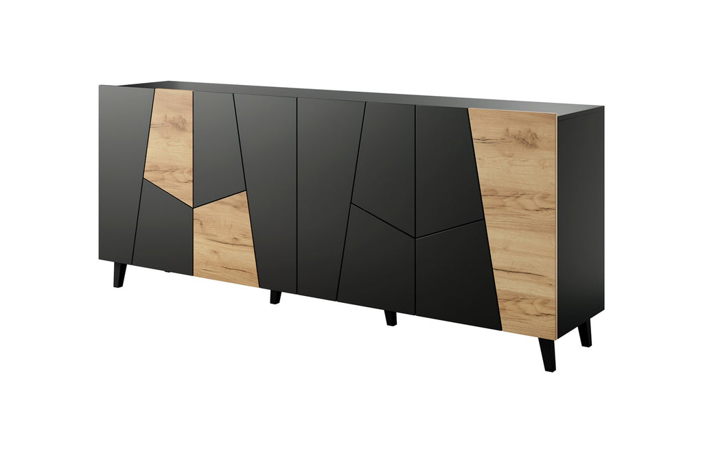 ETNA Chest of Drawers 200x42x82 Black Matte + Oak Craft