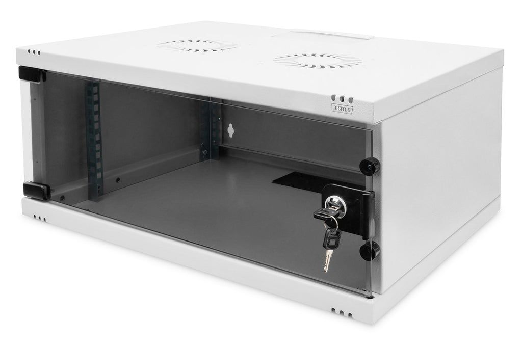 DIGITUS Wall-Mounted Network Cabinet - 19'', 4U, 241x540x400mm, Grey, Glass Door