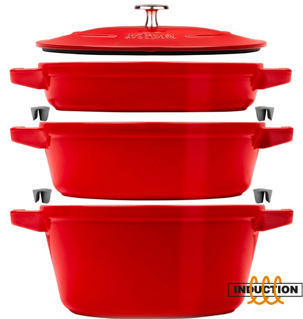 Staub La Cocotte Round Cast iron Casserole baking dish -- SET OF 3 PIECES