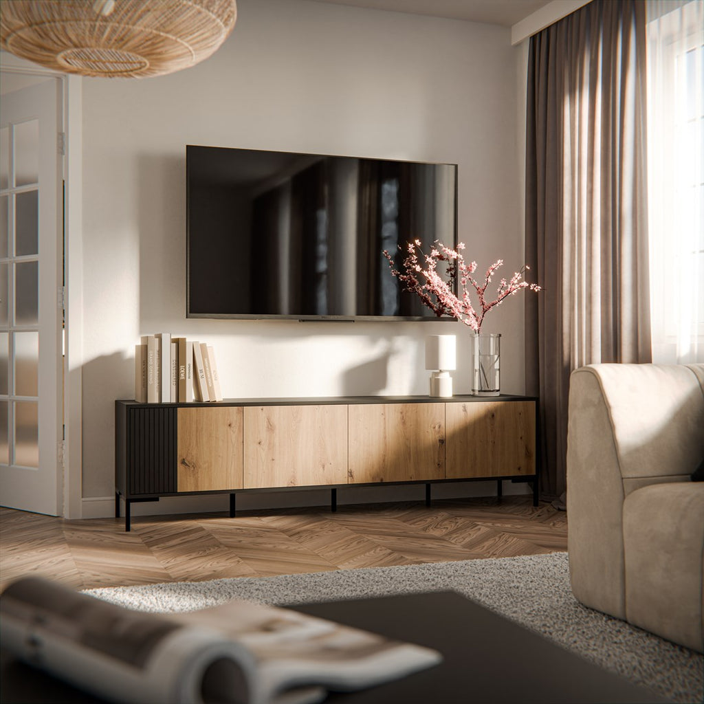 Cama MERCI RTV Cabinet 200x40x54 Black/Oak Artisan