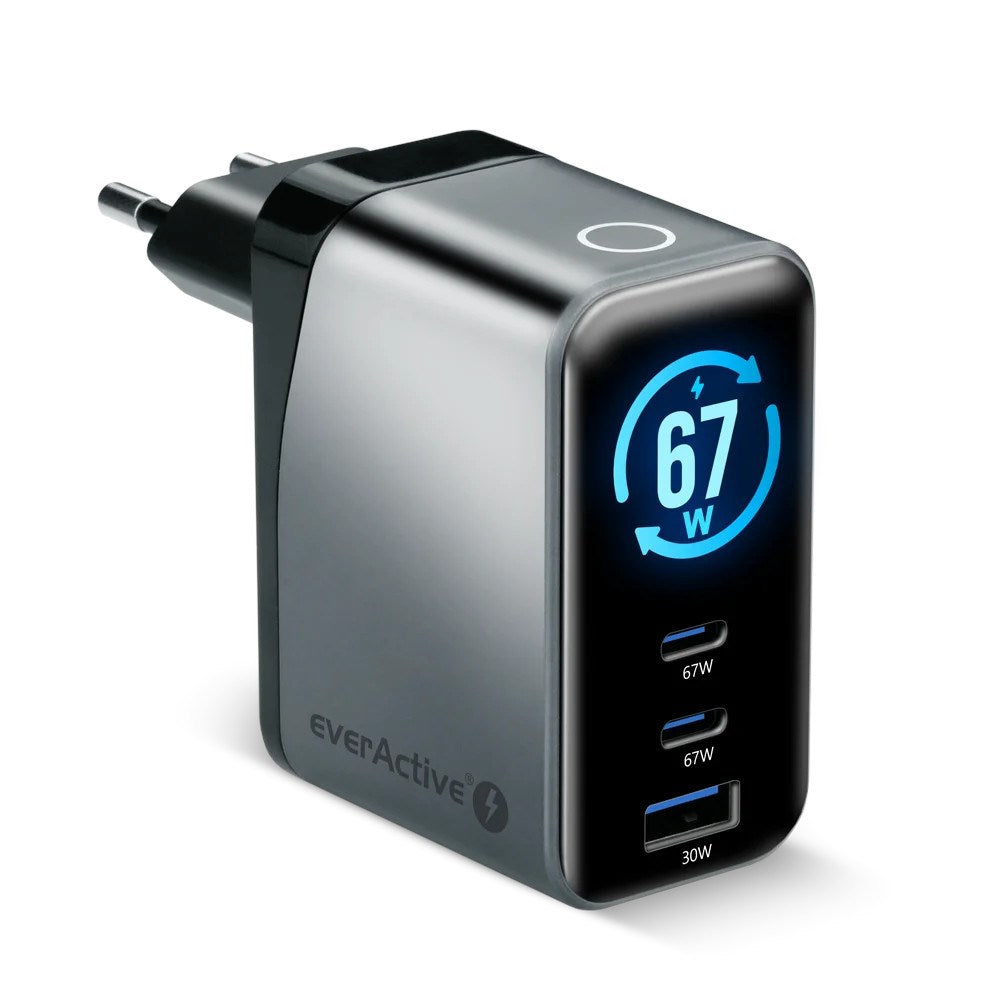 Charger GaN 1 x USB  2 x USB-C Quick Charge 4+ 67W black