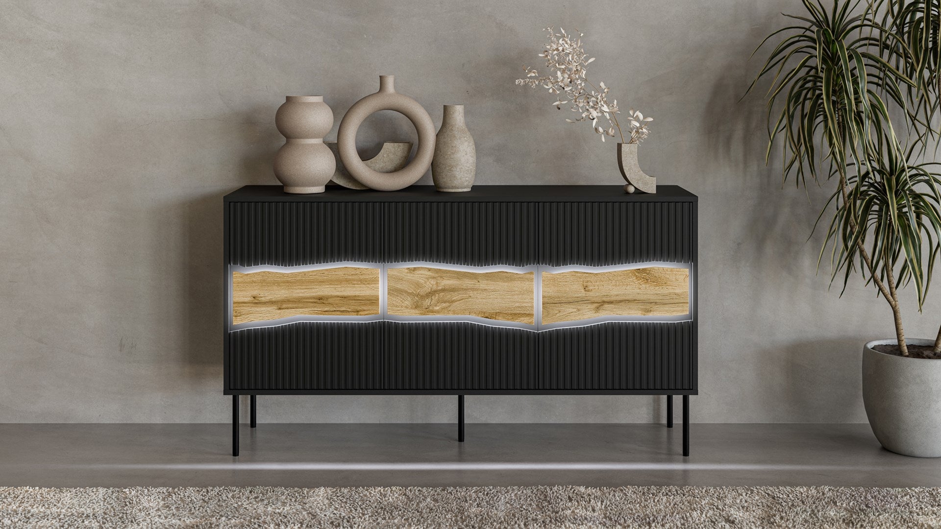 Cama INSERTO 3D Chest of Drawers - 143.5x40x80 cm - Black + LED