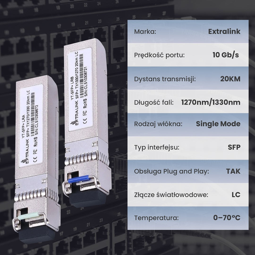 Extralink SFP+ WDM Module SFP+ 10G 10Gbps 1270/1330nm  single mode  20km  LC  DOM  pair