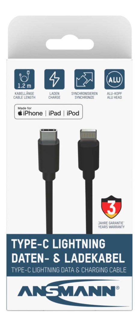 Ansmann 1700-0106 mobile phone cable Black 0.12 m USB C Lightning
