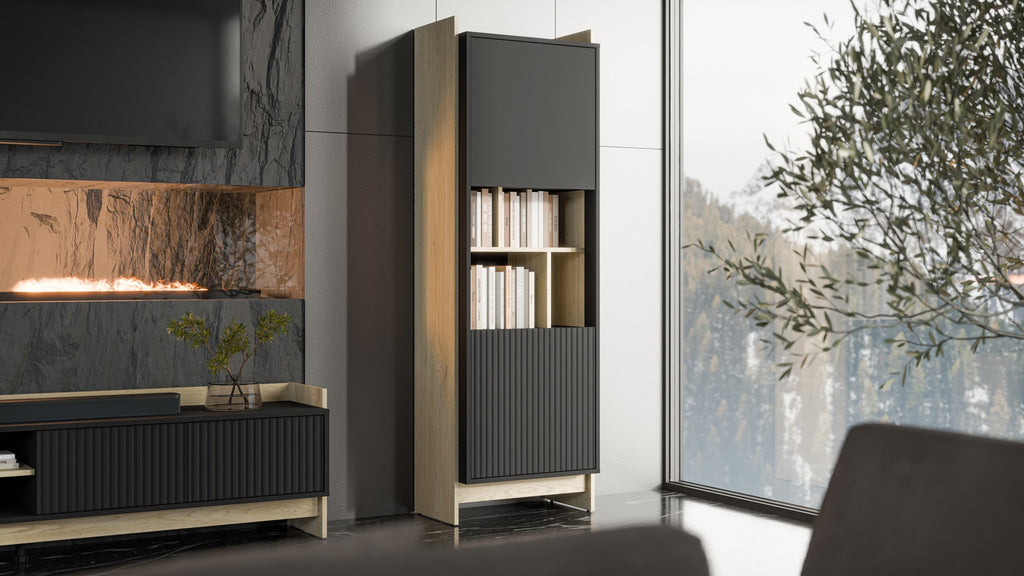 Cama Display Cabinet 59x38x180 Oak/Black PORTO