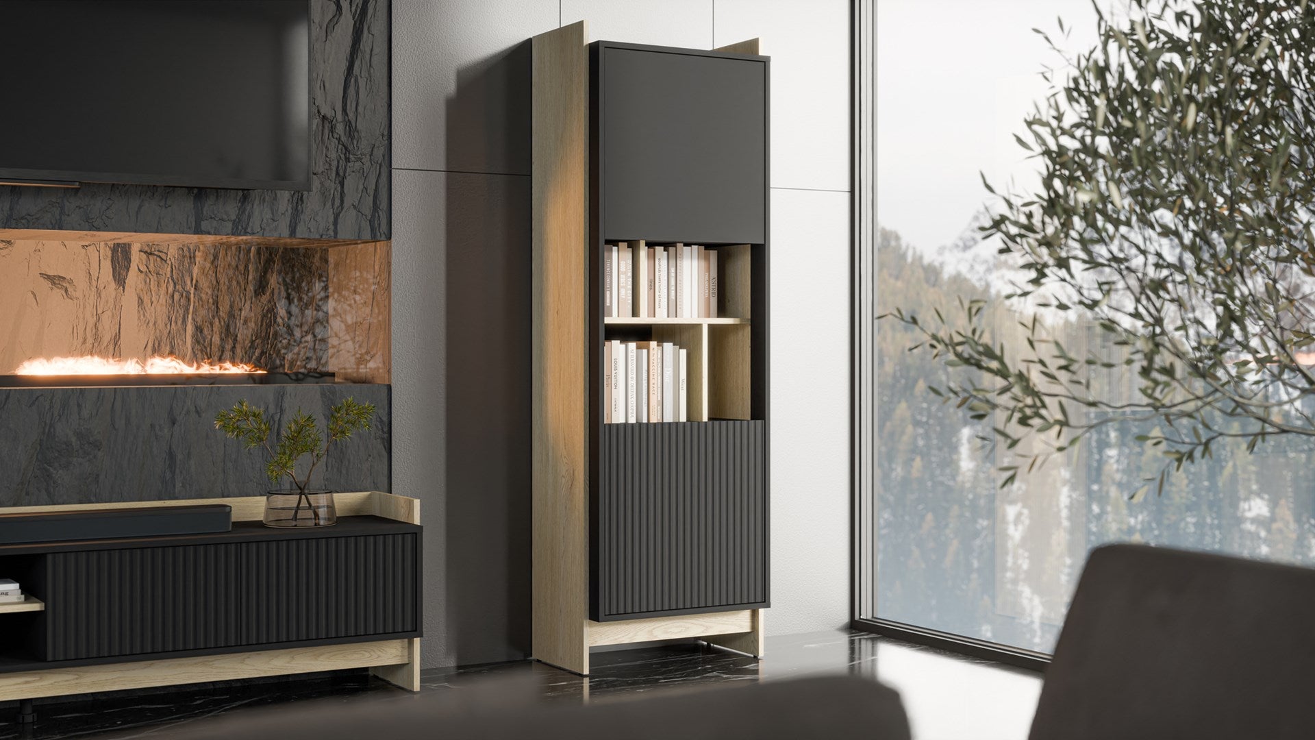 Cama Display Cabinet 59x38x180 Oak/Black PORTO