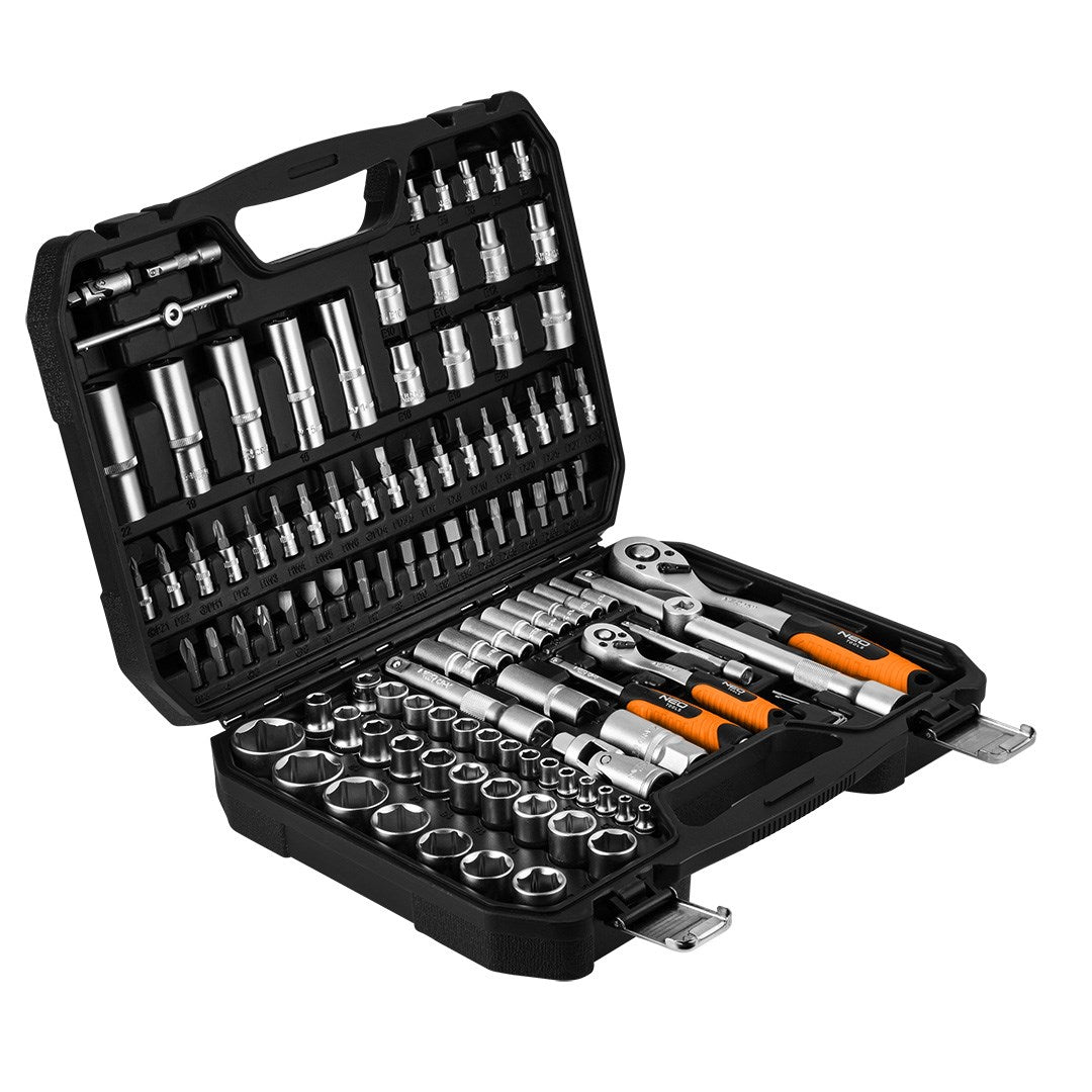 NEO TOOLS Socket Wrench Set, 110 pcs, 1/2" & 1/4", 7175 g, 10-211