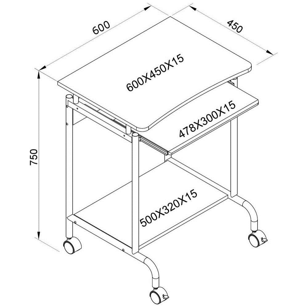 Techly Compact Computer Desk on Wheels with Pull-Out Keyboard Shelf ICA-TB S005