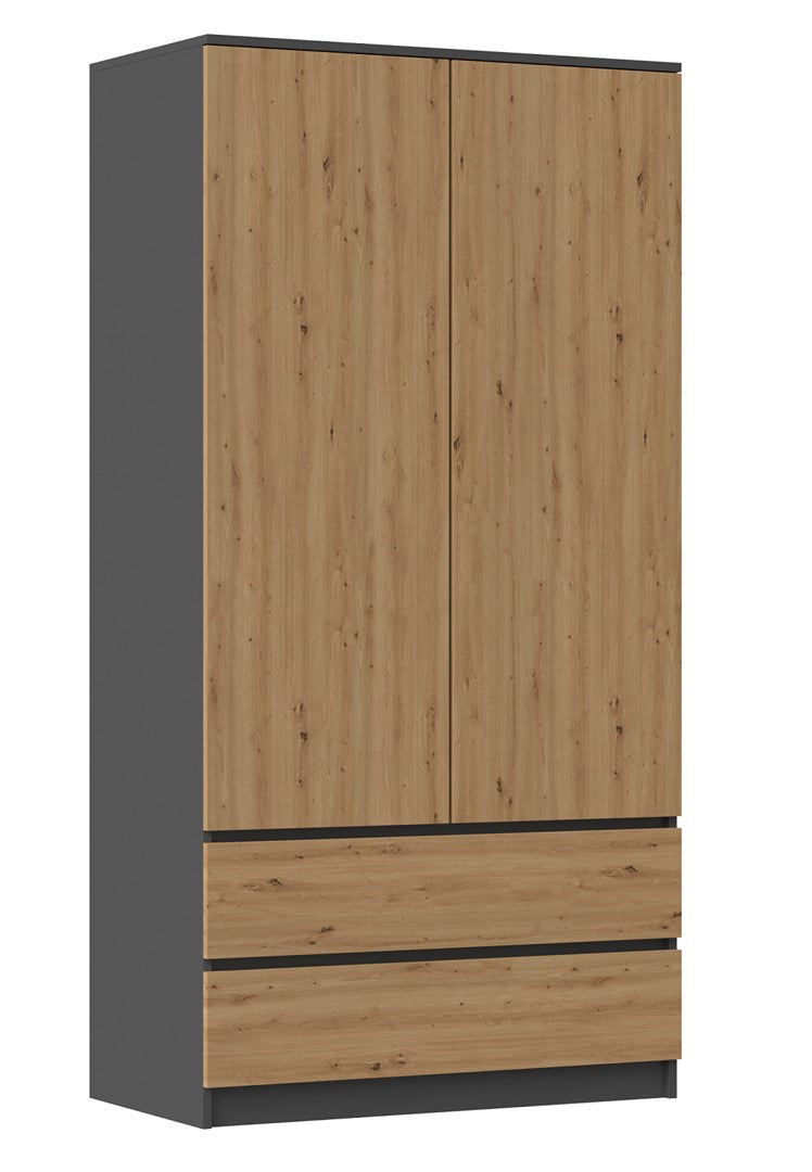 Topeshop SZAFA MALWA AN/AR K Wardrobe 2 Doors 5 Shelves Anthracite/Artisan Oak SS-90