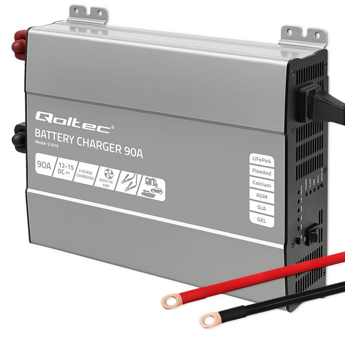 Qoltec Smart Professional Monolith Battery Charger 90A 12V for LiFePO4 AGM GEL SLA Batteries