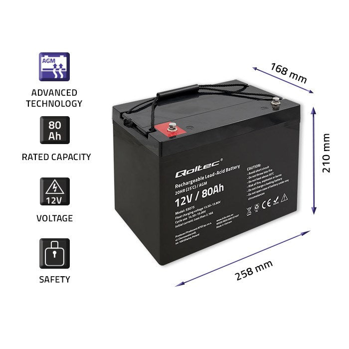 Qoltec Battery 80 Ah 12 V for Alarm Systems 53075