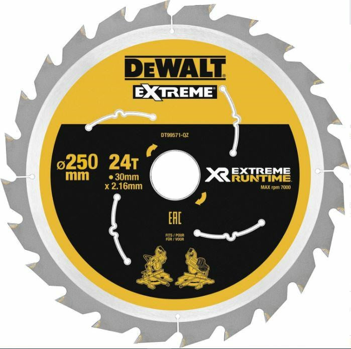 DeWALT Extreme Runtime FlexVolt Mitre Saw Blade 250x30mm 60 Teeth - DEWALT DT99573-QZ