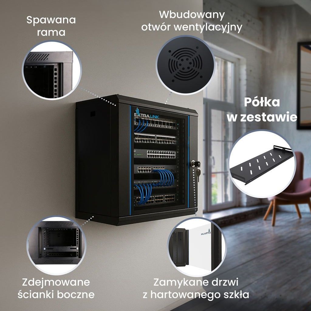 Extralink LITE Wall Mounted Rack Cabinet 12U Black EX.28808