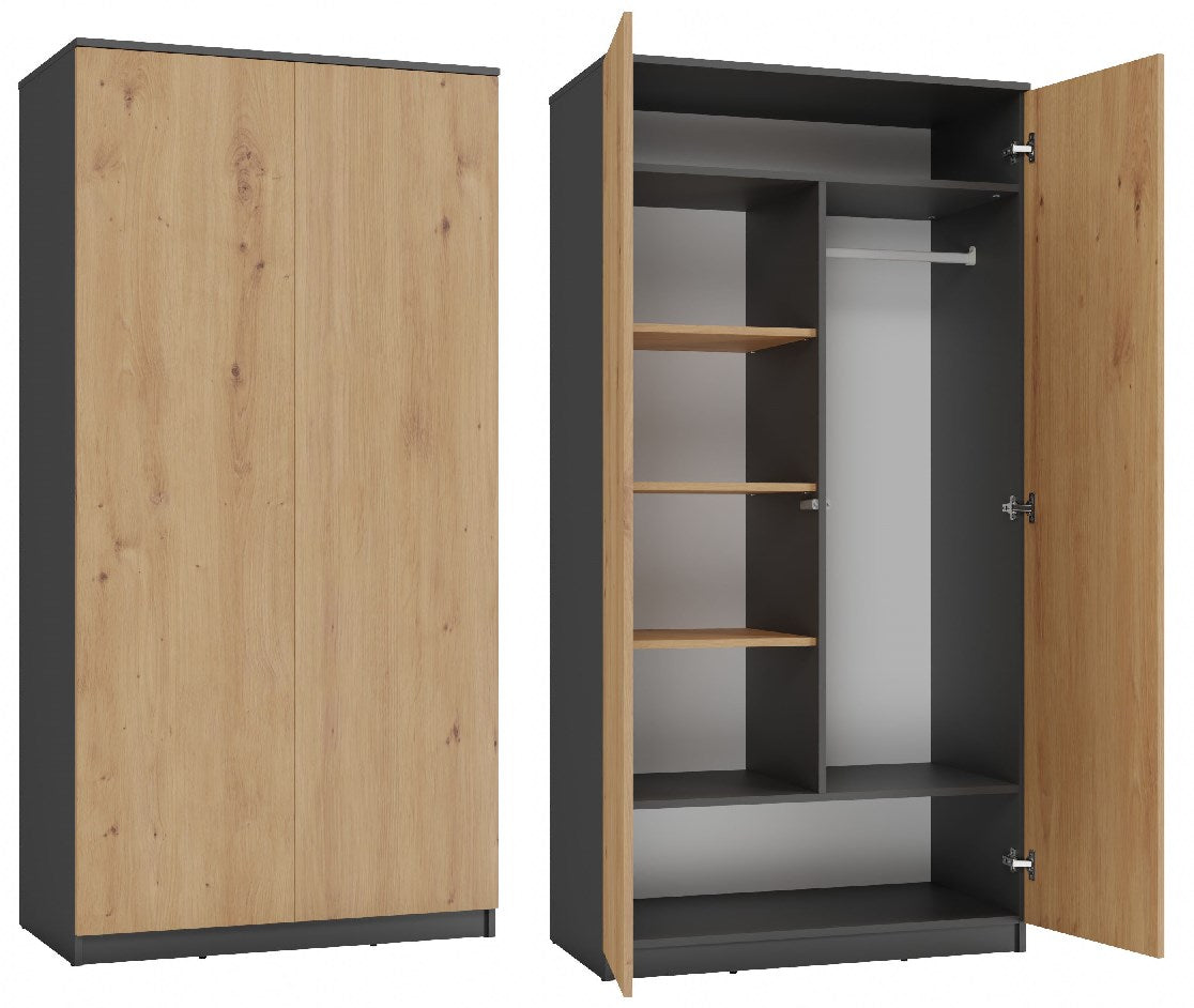 Topeshop SD-90 Wardrobe 2 Doors 7 Shelves Anthracite/Artisan Oak