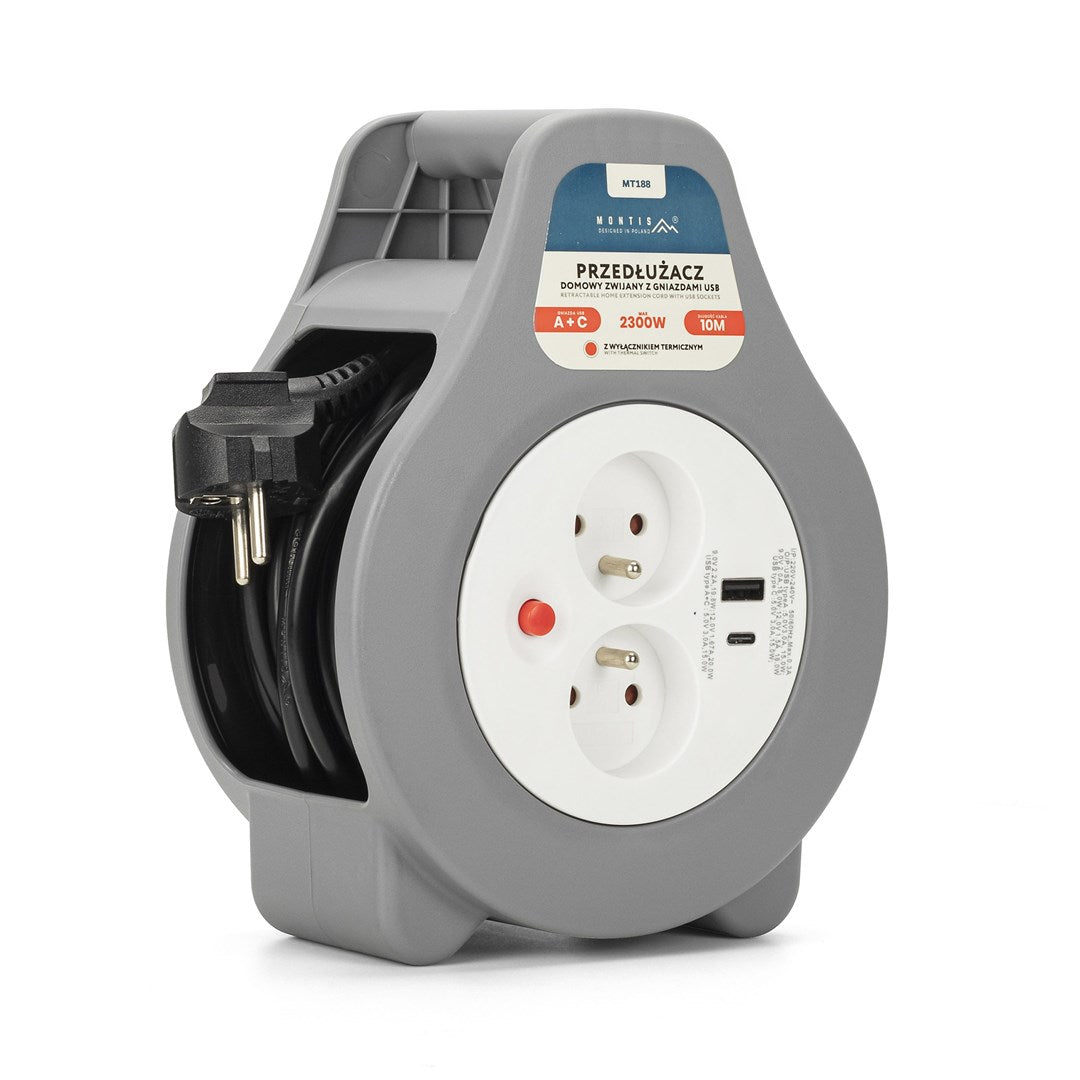 Montis Home Extension Cord with USB 10 m MT188 2 AC Outlets