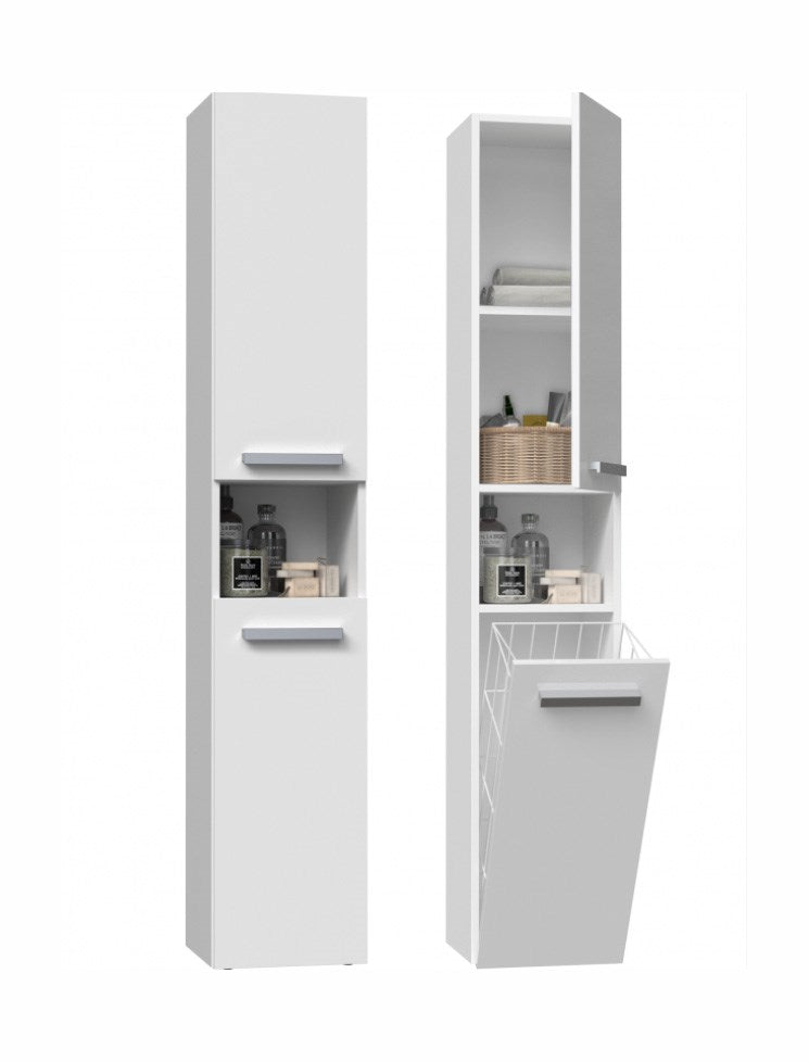 Bathroom Cabinet NEL III 31x30x174 cm Matte White with Basket
