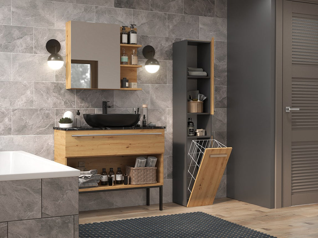 Topeshop NEL III ANT/ART bathroom storage cabinet Graphite  Oak