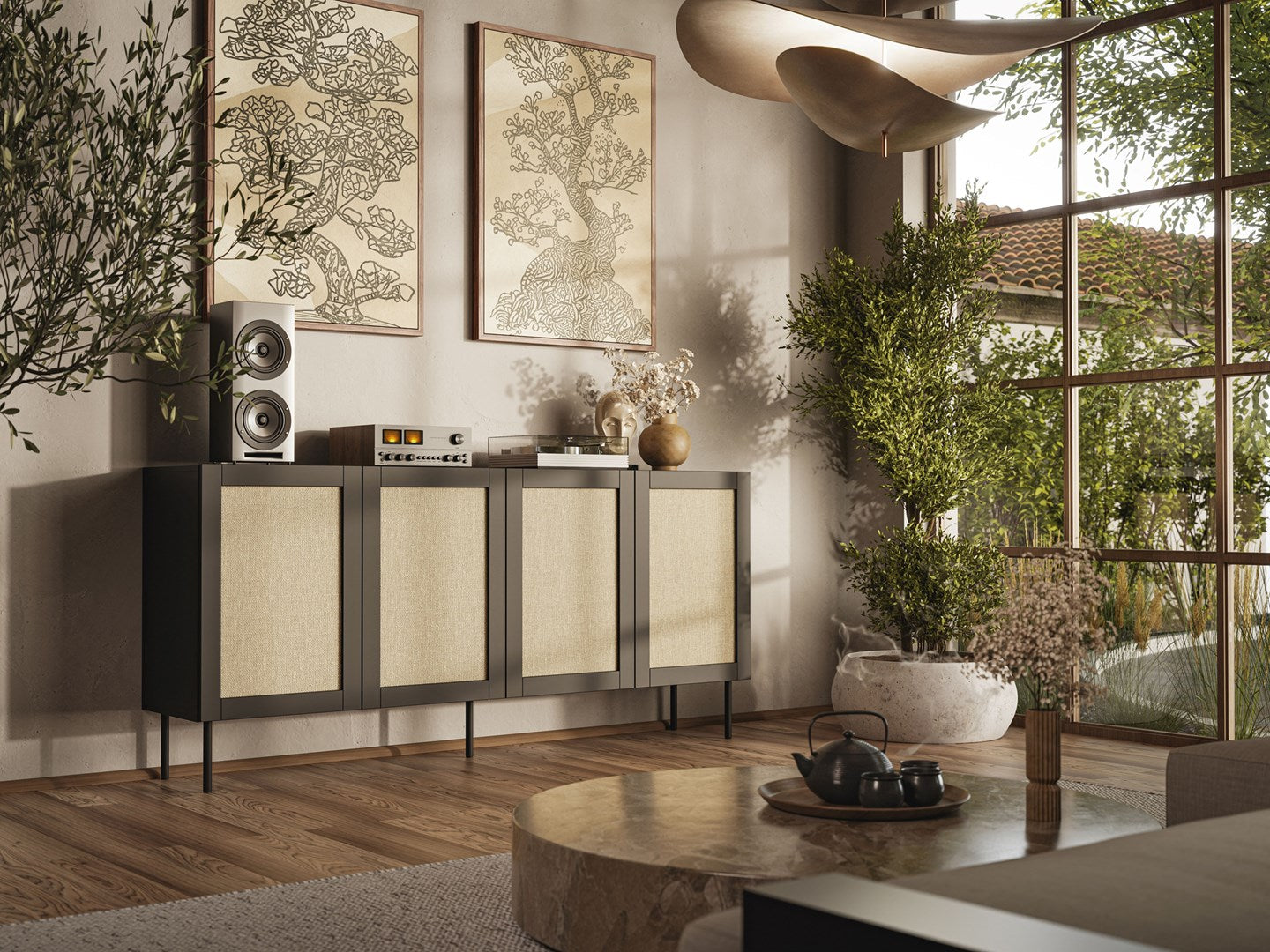 JUTA 4D Chest of Drawers 200x39.5x90 Black + Linol Calabria