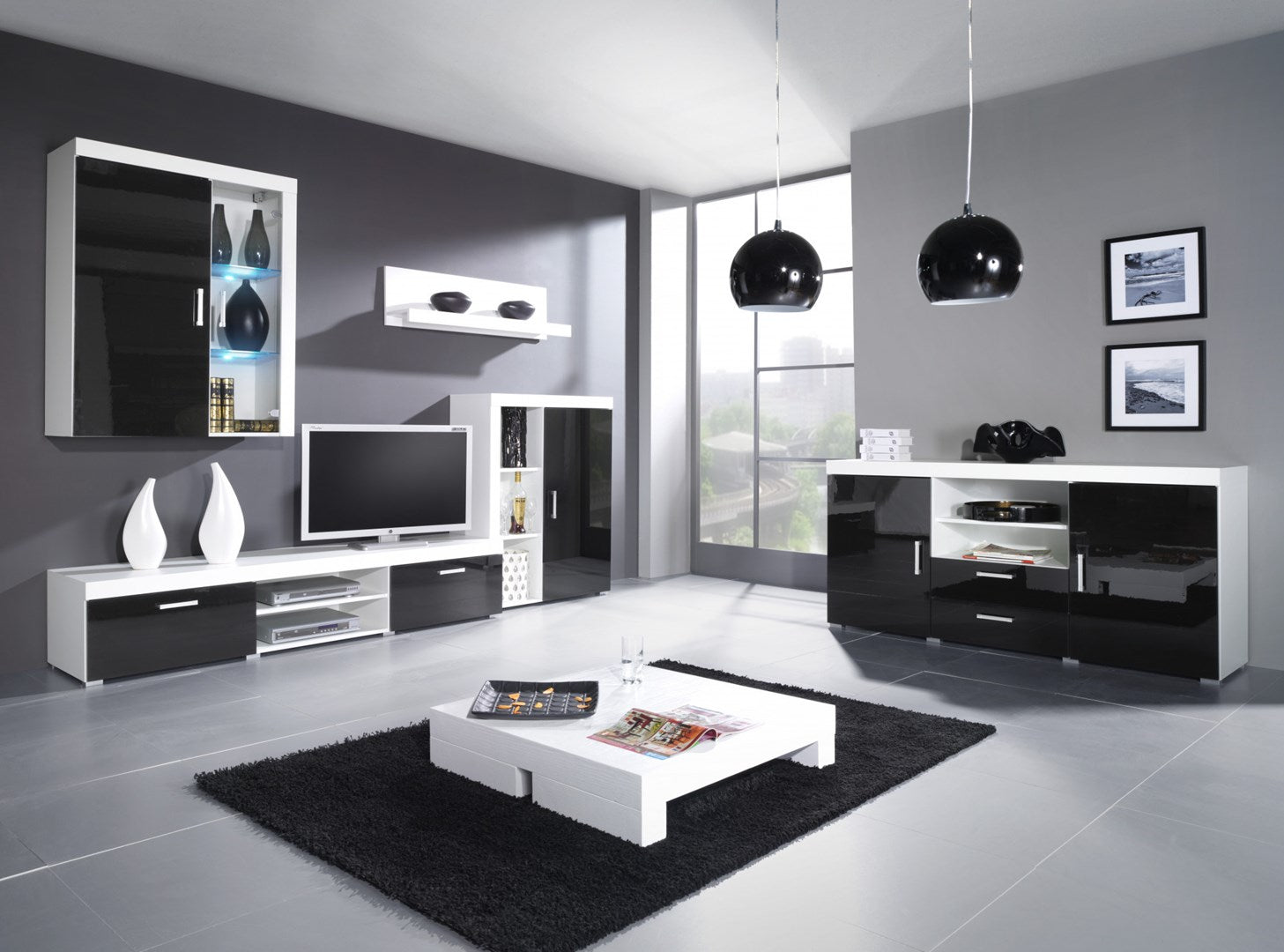 Cama Hanging Display Cabinet SAMBA White/Black Gloss