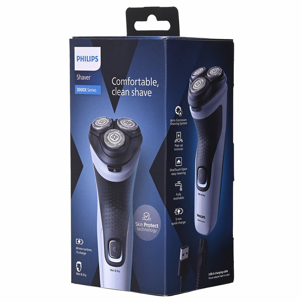 Philips Shaver 3000X Series X3003/00 Elektrischer Nass- und Trockenrasierer - redationstrasierer - black - Blau - Akku - Nickel-Metallhydrid (NiMH) - 40 min - 1 h (X3003/00)
