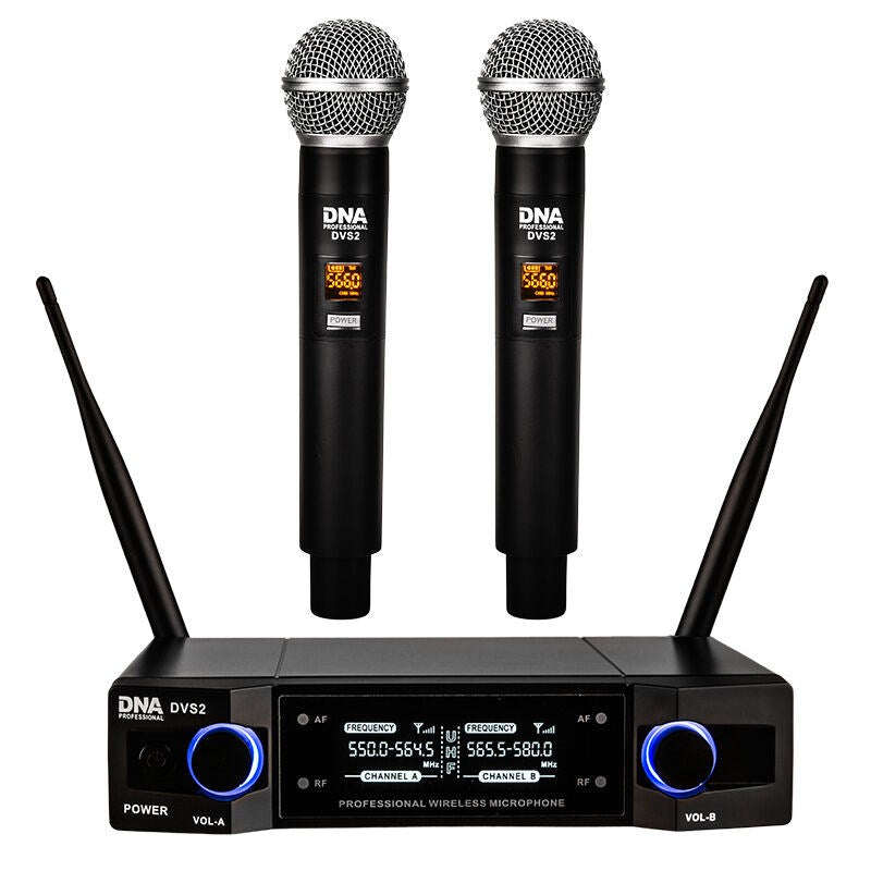 DVS2 Wireless Microphone System 2x Handheld Transmitter + Base UHF 560-590 MHz