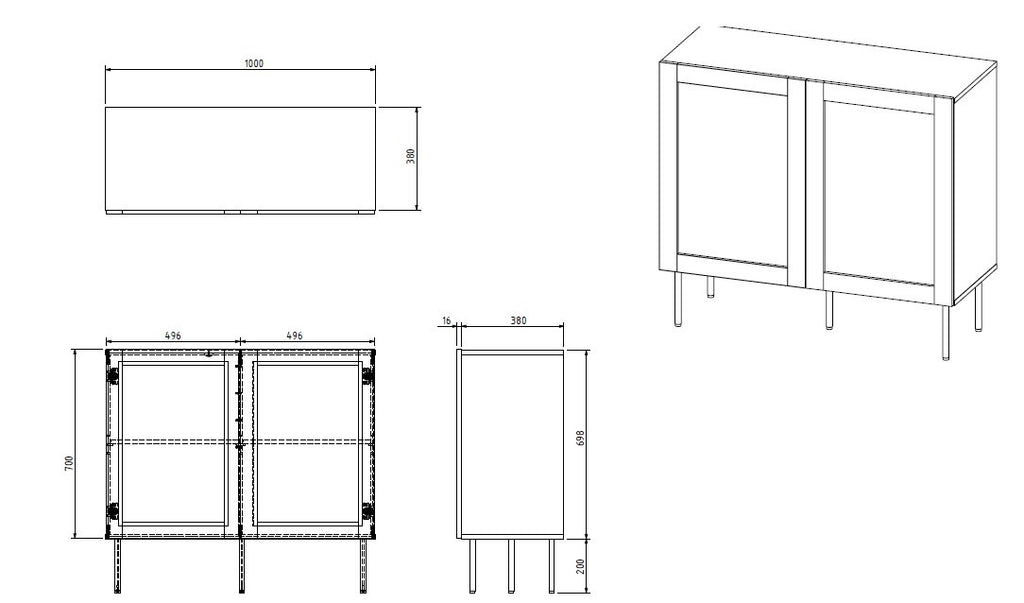 JUTA 2D Chest of Drawers 100x39.5x90 Black + Linol Calabria