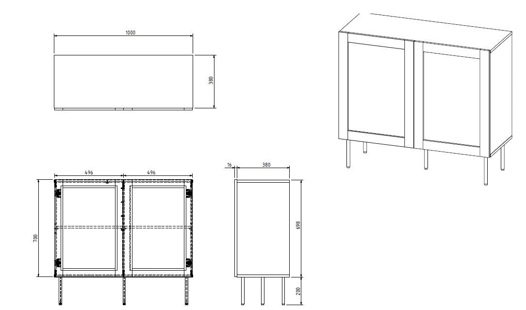 JUTA 2D Chest of Drawers 100x39.5x90 Black + Linol Calabria