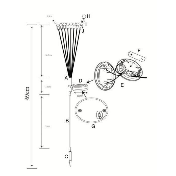 GALIX G4435 Solar Light Decoration - Bouquet Shape - 8 Warm White LEDs - H69cm
